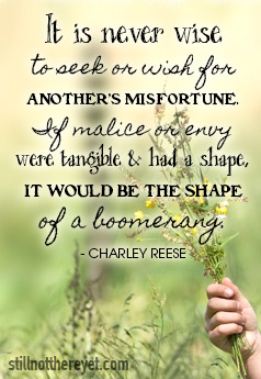 It is never wise to seek or wish for another's misfortune. If malice or envy were tangible and had a shape, it would be the shape of a boomerang. - Charley Reese